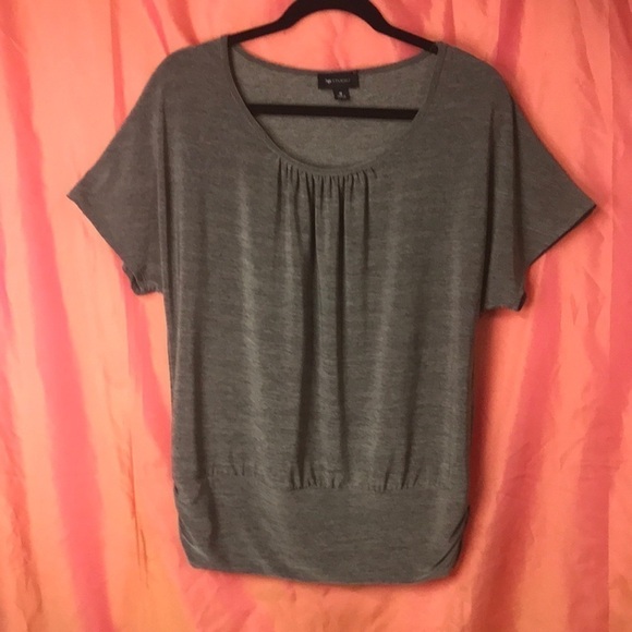 AB Studio Women’s Tunic Top Brown Size M Short Sleeves Banded Waist Stretchy - Picture 1 of 11